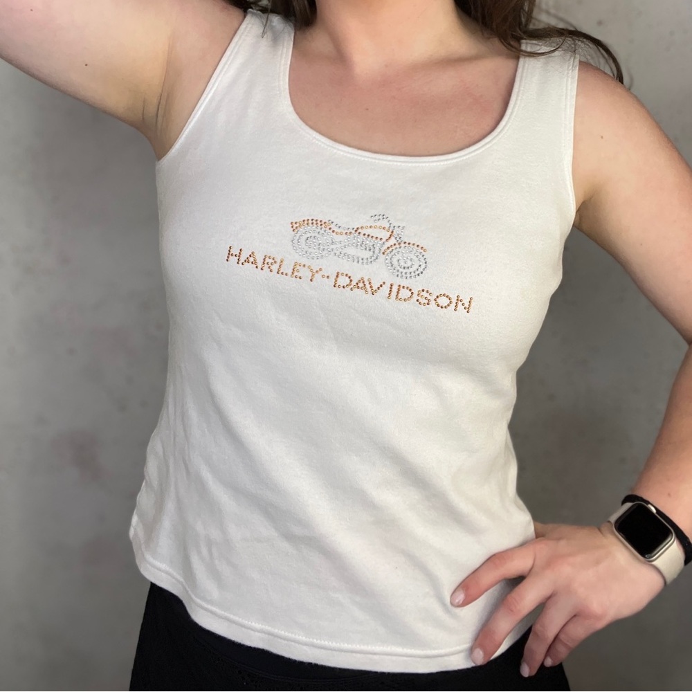 Vintage Harley-Davidson Rhinestone Logo Baby Tee Tank Top Bahamas Nassau
